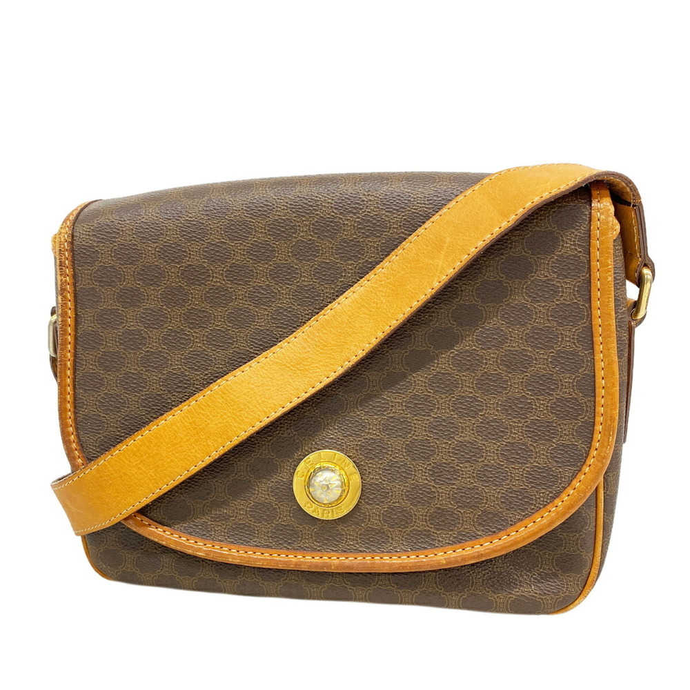 Celine Macadam Shoulder Bag, Brown, Women's